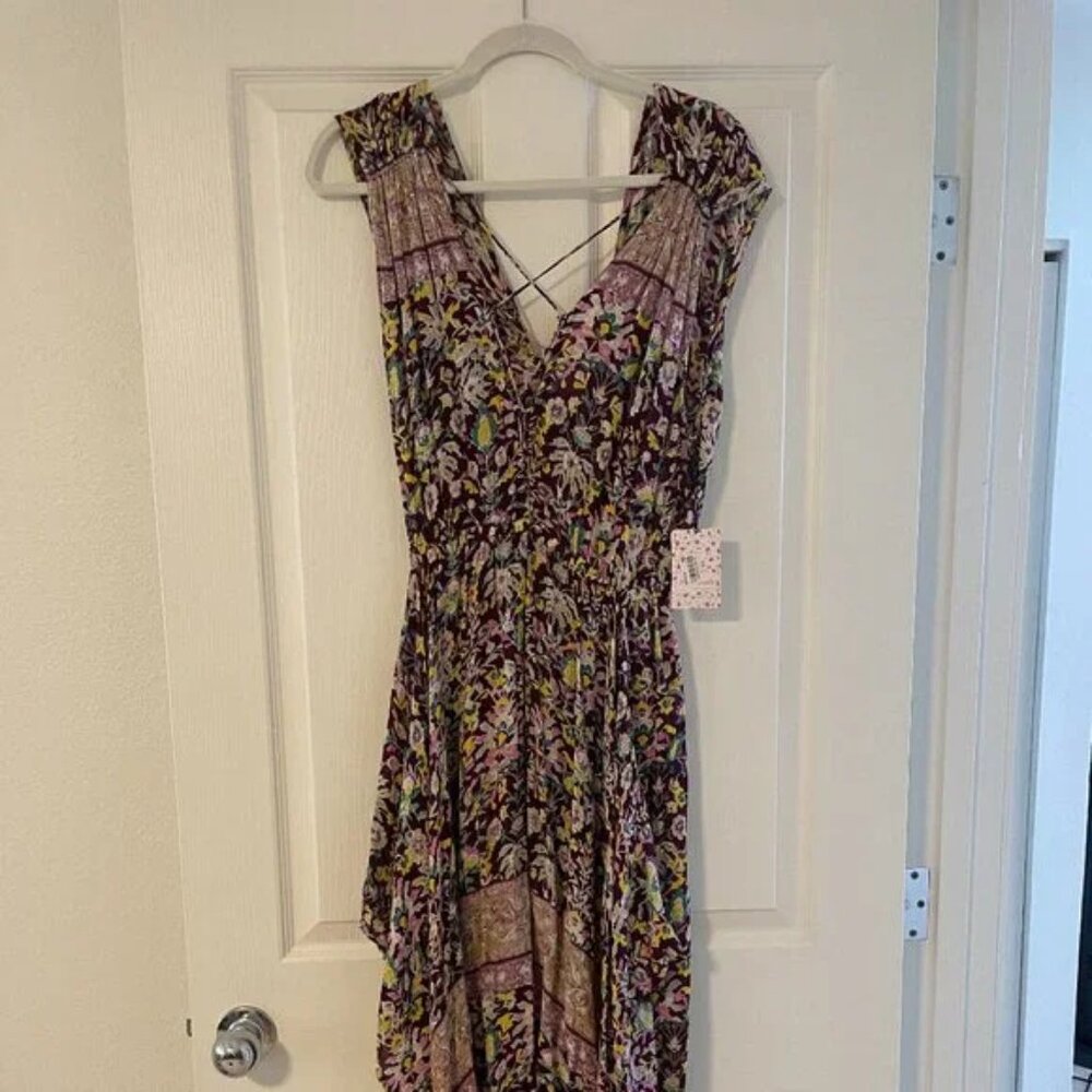 NWT Free People ONE Purple/Floral Boho Maxi Long Dress Size XS